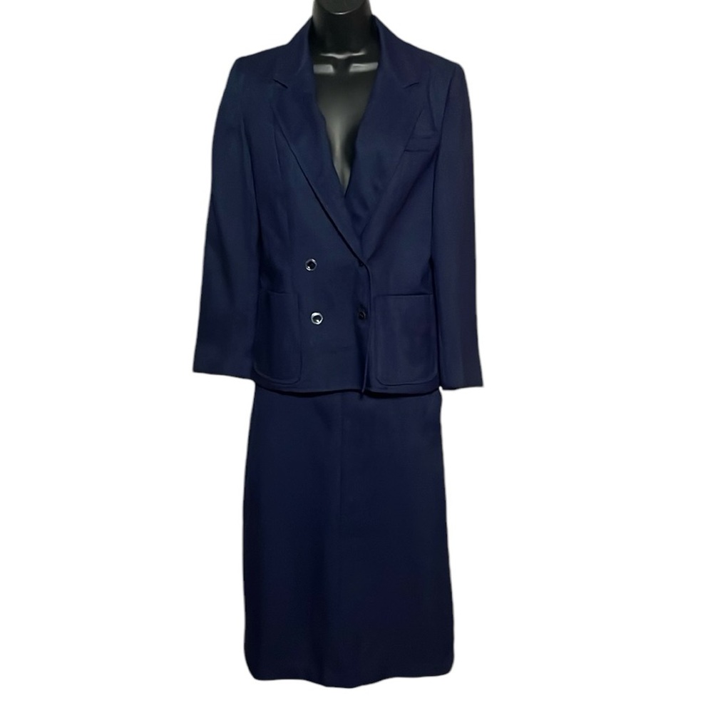 PB Pat Barrie LTD VINTAGE Size 7/8 Navy Blue Skirt Blazer Suit Set